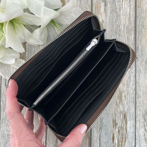 Coach Long Zip Around Wallet In Signature Canvas With Bow Print Bag Purse - Picture 5 of 10